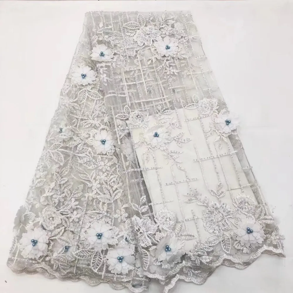 

Wholesale 7 Color Nigerian Lace African Lace Fabrics 3D Applique Nigerian French Lace Fabric High Quality Beaded Tulle Fabric