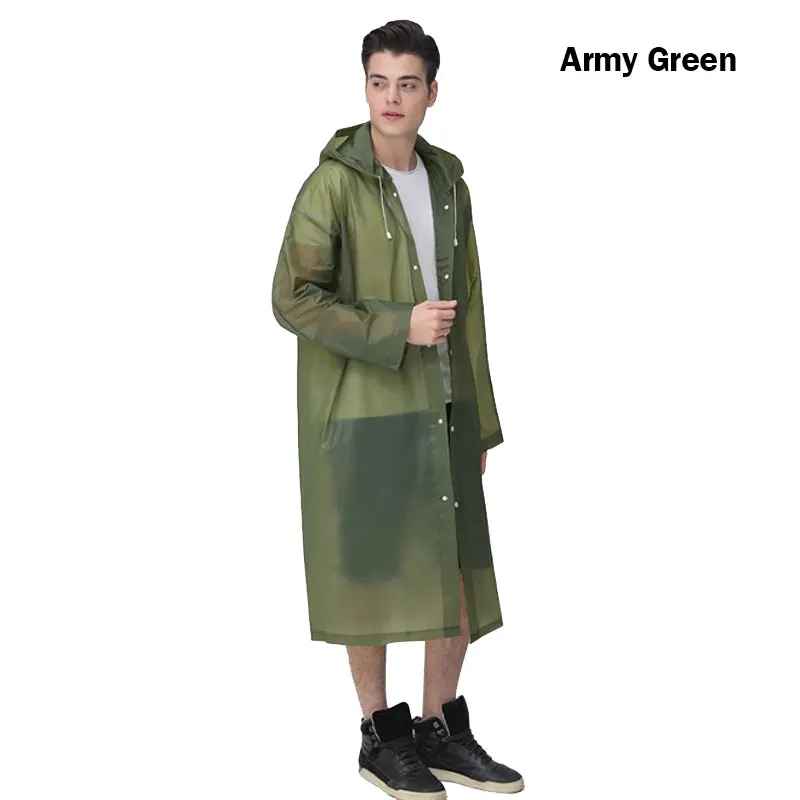 Fashion EVA Women Raincoat Thickened Waterproof Rain Coat Women Clear Transparent Camping Waterproof Rainwear Suit With Hat Hot - Цвет: Армейский зеленый