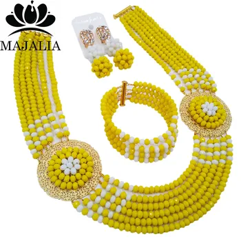 

Majalia Romantic Nigeria Wedding African Beads Jewelry Set Opaque yellow and White Crystal Necklace Bridal Jewelry Sets 6OP017