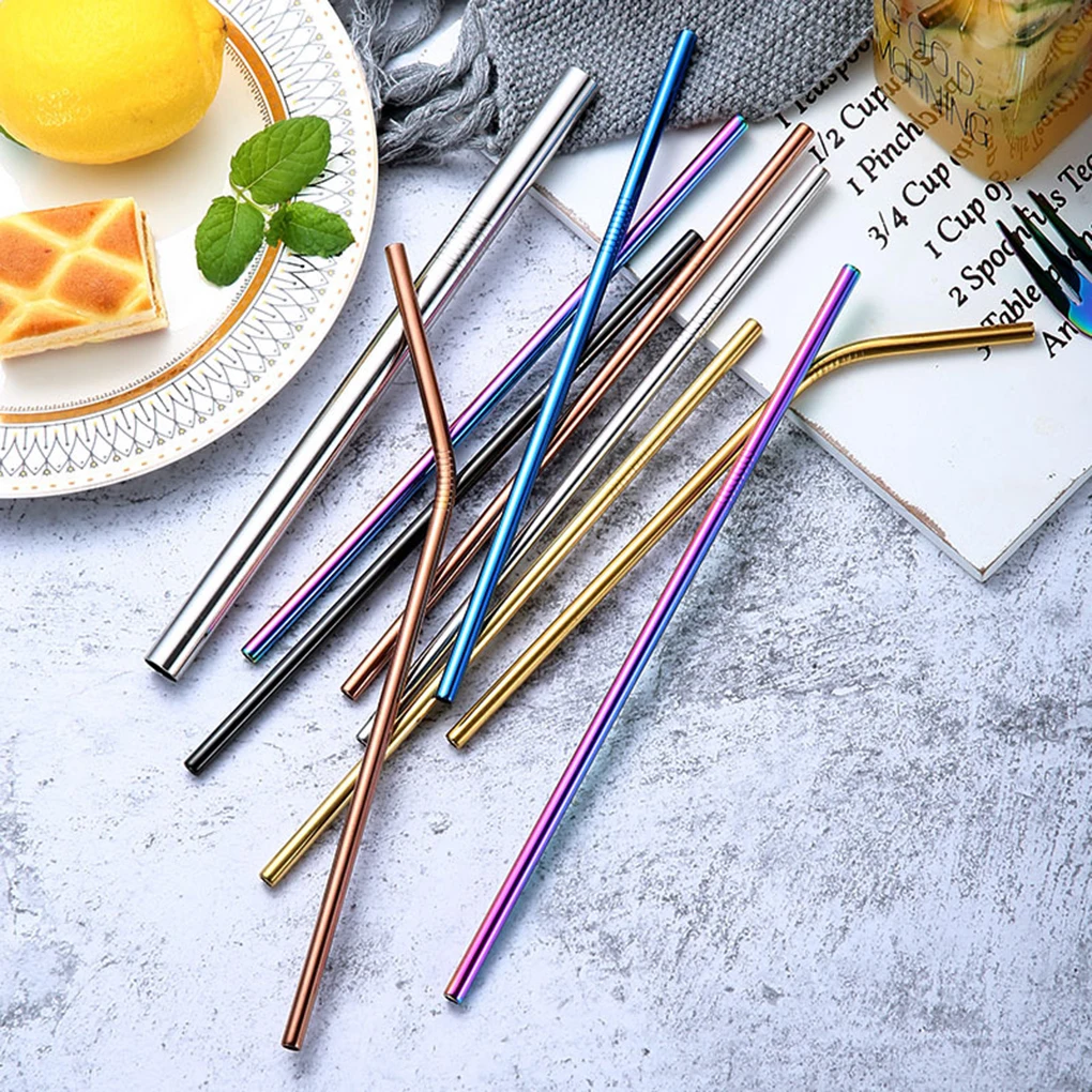 

Reusable Metal Straws 304 Stainless Steel Heavy Duty Bending Towards Straw Beverage With Cleaning Brush Bar Party Accessory