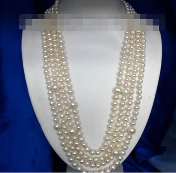 

FREE SHIPPING>>>100"8-11mm round white freshwater pearl necklace