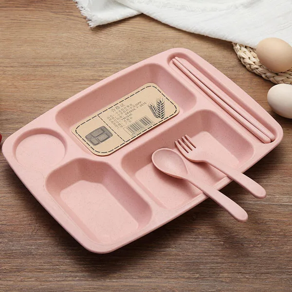 Wheat Straw And PP Material 4 Pcs/Set Baby Tableware Set Kids Feeding Plate Cartoon Separation Plate Fork Spoon Chopsticks Set Wheat Straw And PP Material 4 Pcs/Set Baby Tableware Set Kids Feeding Plate Cartoon Separation Plate Fork Spoon Chopsticks Set