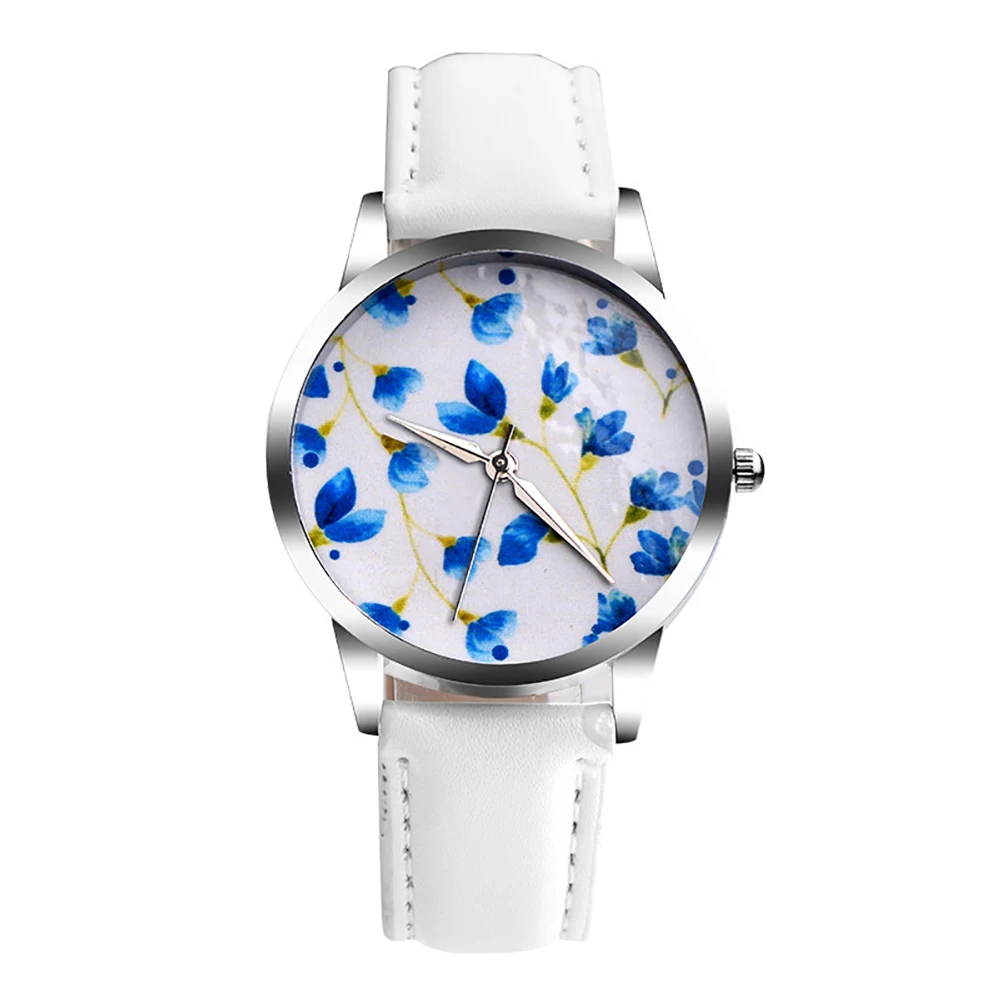 Модные повседневные женские часы Фламинго цветок животное женские часы с кожаным ремешком кварцевые наручные часы Relogio Feminino - Цвет: White Blue