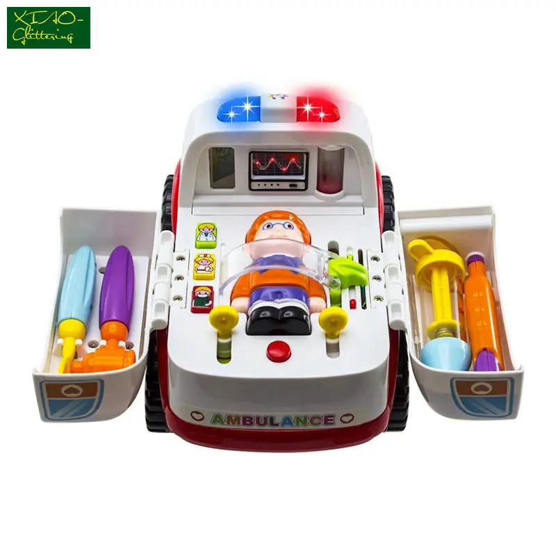

2-in-1 Ambulance Doctor Vehicle Set Baby Toys Pretend Doctor Set and Medical Kit Inside Bump and Go Toy Car with Lights & Sounds