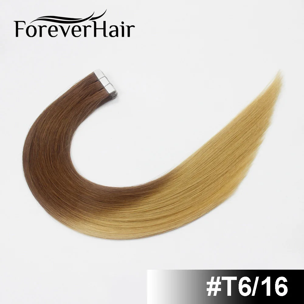 FOREVER HAIR 2,0 г/шт. 1" Remy лента для наращивания человеческих волос Omber цвет#4T27 20 шт пучок натуральных волос для красоты белых женщин - Цвет: T6/16