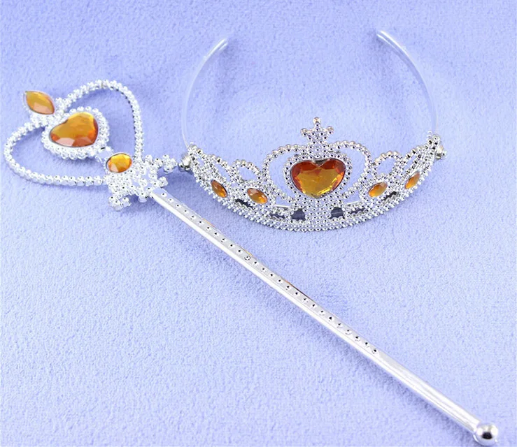 Топ-дизайнер Fro. zen Princess Crown Hairband дети для девочек лучший подарок на день рождения Детские заколки для волос Волшебная палочка наборы ювелирных изделий XRN15 - Окраска металла: Orange