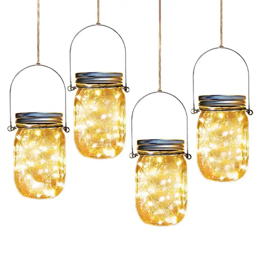 Thrisdar 4pcs Solar Lanterns Jar Hanging Light 20 Led Fairy String Solar Lanterns Jar Hanging Light 20 Led