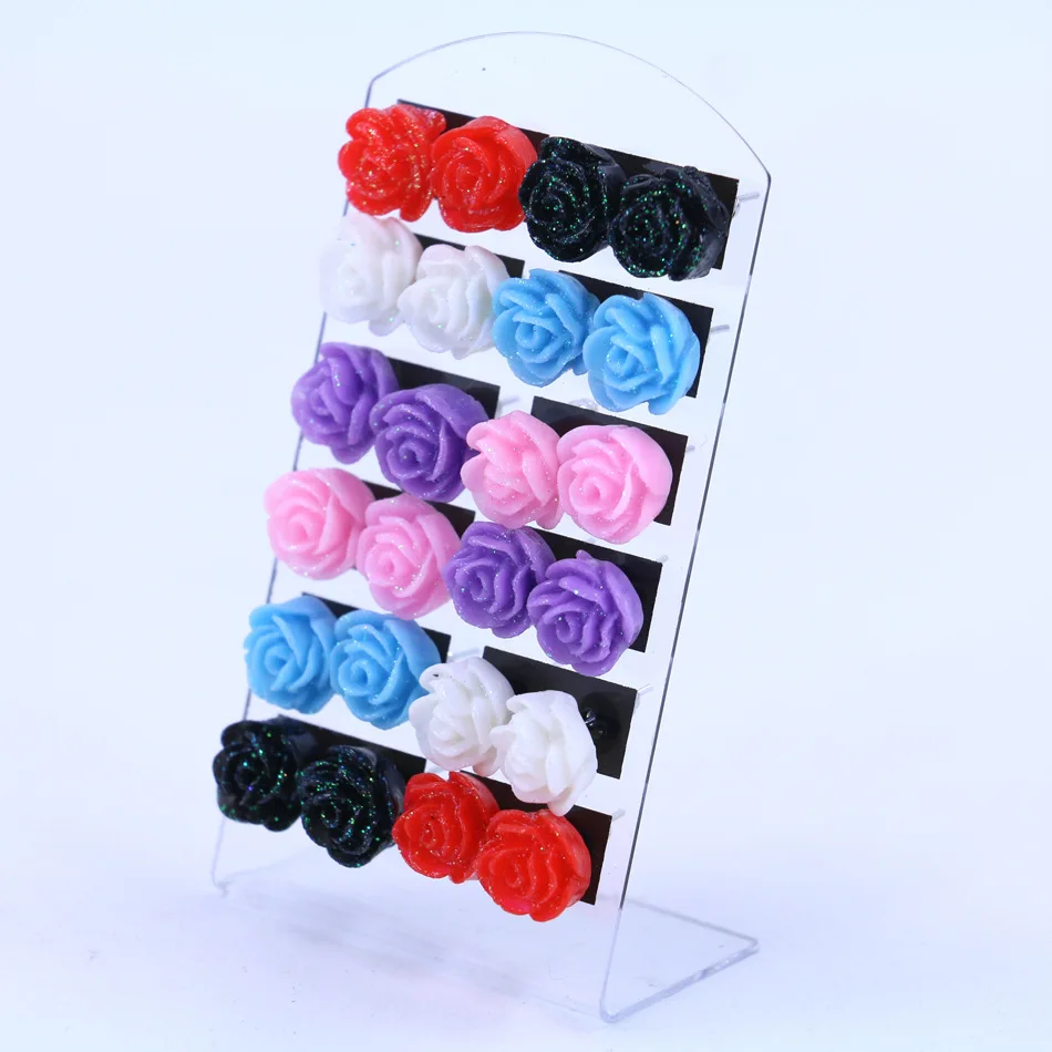 

ISINYEE 12 Pairs/set Trendy Small Rose Flower Stud Earrings Sets For Women Little Girl Kids Korean Fashion Jewelry