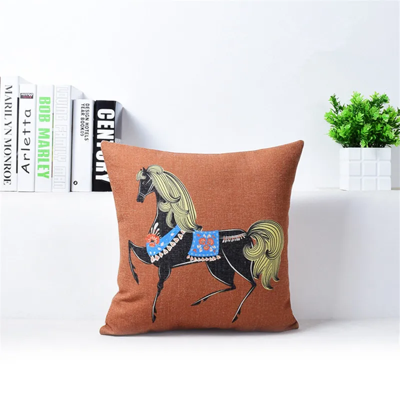 Винтажная красочная подушка с лошадью, чехол для домашнего декора, декоративная подушка в виде животного, чехол Cojines Decorativos Para, наволочка для дивана - Цвет: A3