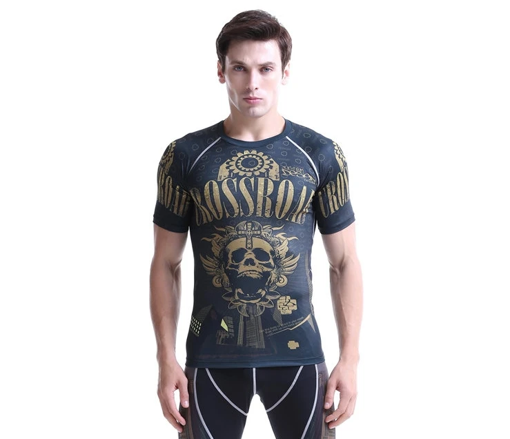 

2017 BASIC Bodybuilding Running Compression Base Layer Tops Shirts breathable Fitness Tights for Men brown color S ~ 4XL