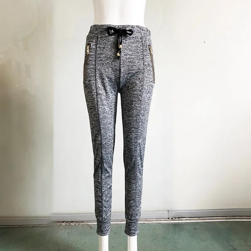 

[aosheng] New Autumn Winterr 2018 Fashion Grey Drawstring Jogger Elastic High Waist Zipper Pockes Knitted Pants Women Y056