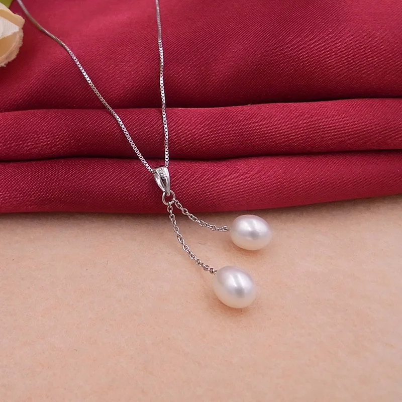 Genuine Double Freshwater Pearl Pendants Necklaces 925 Silver