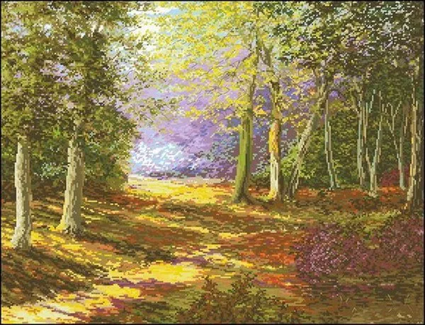 CS-1256 cross stitch kit deep forest trail path trees tree.jpg