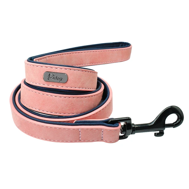 Custom Dog Collars Leather Personalized Pet Dog Tag Collar Leash Lead For Small Medium Large Dogs Pitbull Bulldog Pugs Beagle Pink Leash