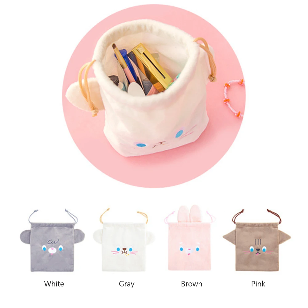 Women Travel Bags Menstruation Pocket Wrap Pack Sanitary Pouch Cosmetic Cases Cute Cup Sleeve Flannel Lovely Drawstring Bags