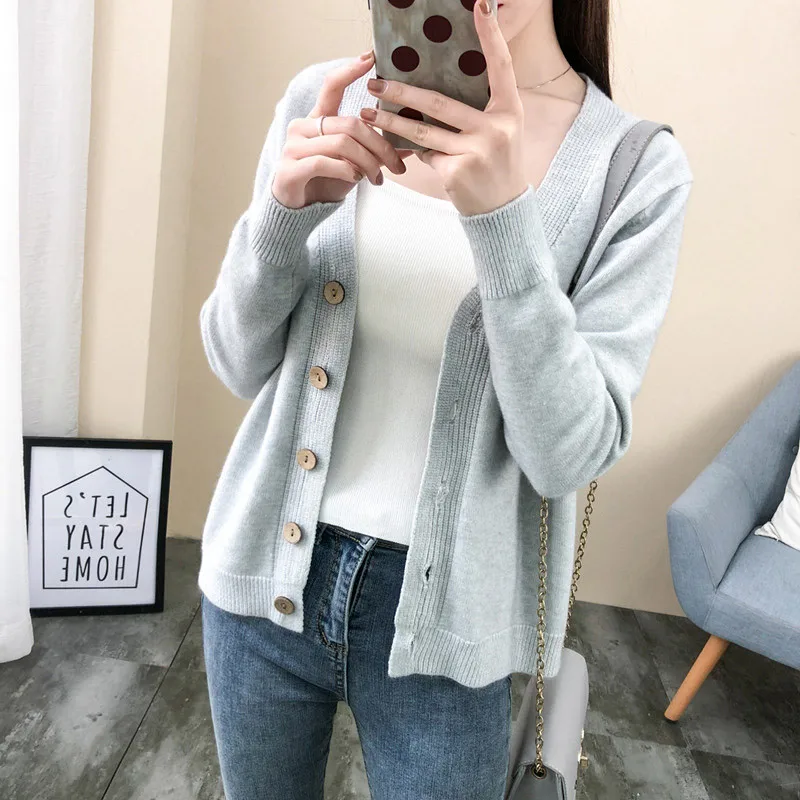 Knitted Cardigan Women 2019 Spring New Korean V-Neck Retro Sweater Jacket Elegant Solid Color Long Sleeve Ladies Knitwear Lj338