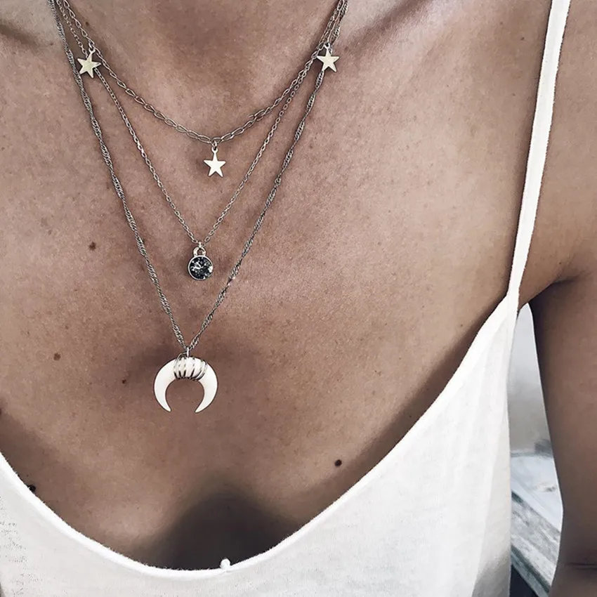 MAA-OE богемное многослойное ожерелье с подвеской s для женщин модное Золотое геометрическое Очаровательное ожерелье в виде цепи, ювелирные изделия оптом - Окраска металла: No.12