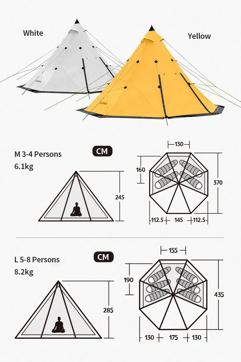 Naturehike вигвам Палатка Наружная палатка Пирамида палатки большой емкости ветрозащитная непромокаемая водонепроницаемая палатка для семьи