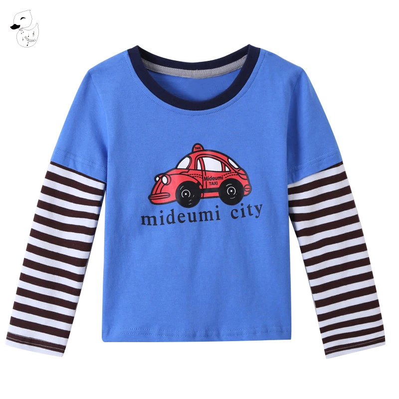 BINIDUCKLING/футболка с принтом машины для маленьких мальчиков детская одежда для мальчиков футболка для мальчиков детская футболка детские футболки в полоску для мальчиков - Цвет: Синий
