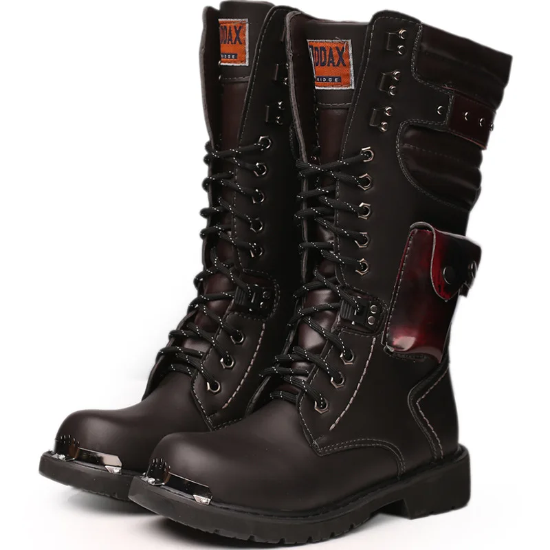 Армейские ботинки Для мужчин Военная Кожа Боевая металлической пряжкой мужской мотоциклетные панк сапоги Для мужчин обувь рок Zapatillas Deprtivas