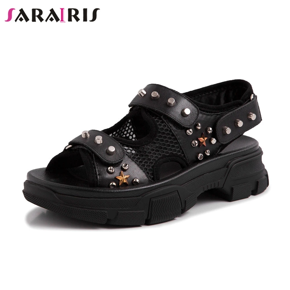 

SARAIRIS Brand New Fashion Rivet women's Genuine Leather Ladies Summer Sandals 2019 Women Shoes Woman Casual Girl Sandals