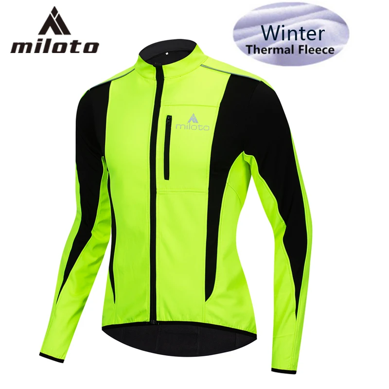 

MILOTO Men's Winter Thermal Windproof Cycling Jacket Waterproof Outdoor Sports Clothing Thermal Fleece MTB Bike Bicycle Jersey