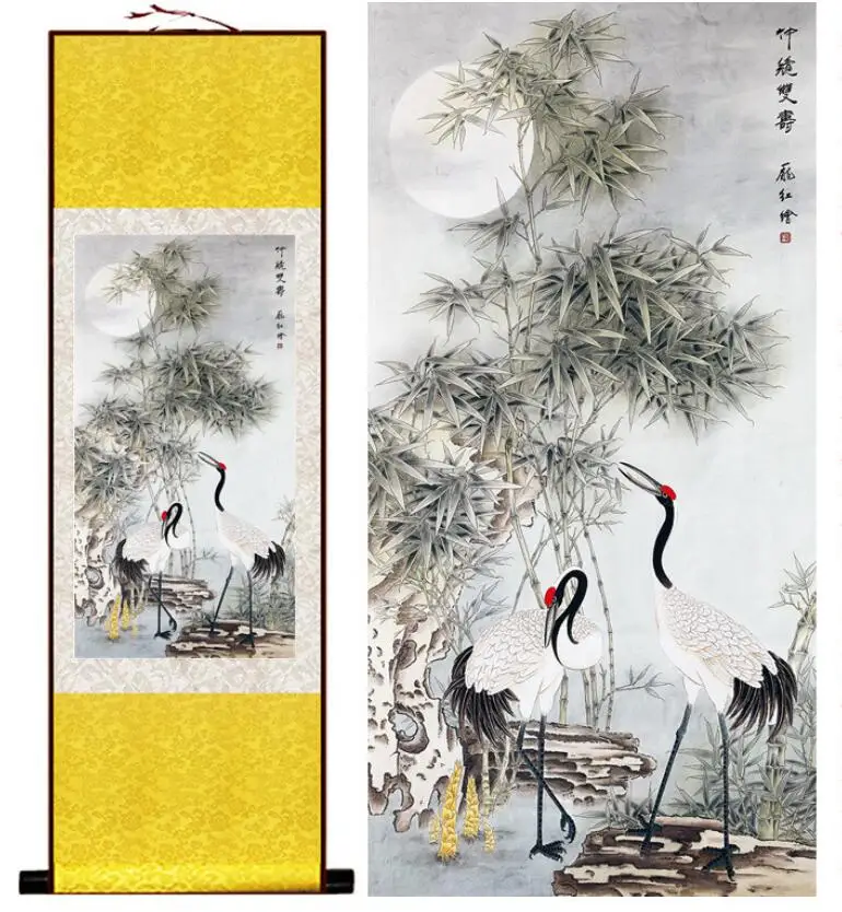 Günstig Kran Chinesische Kunst Malerei Home Office Dekoration Chinesischen schriftrolle malerei kran paintingPrinted malerei