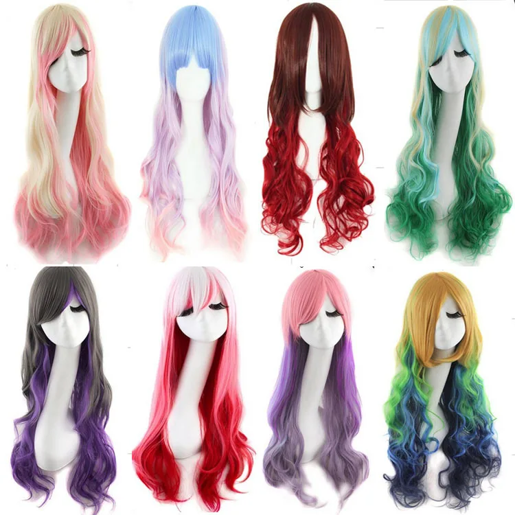 Long Wavy Gamora Cosplay Wig Purple Mixed Red Pink Gradient Ombre