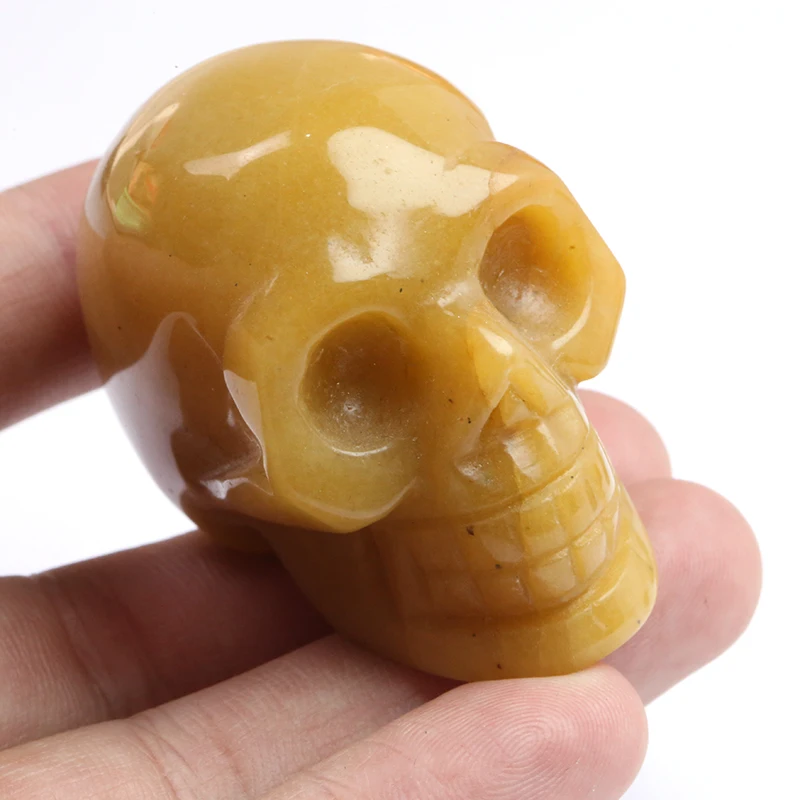 

2 inch Yellow Jade Stone Skull Handmade Figurine Crystal Carved Statue Realistic Healing Feng shui Home Ornament Art