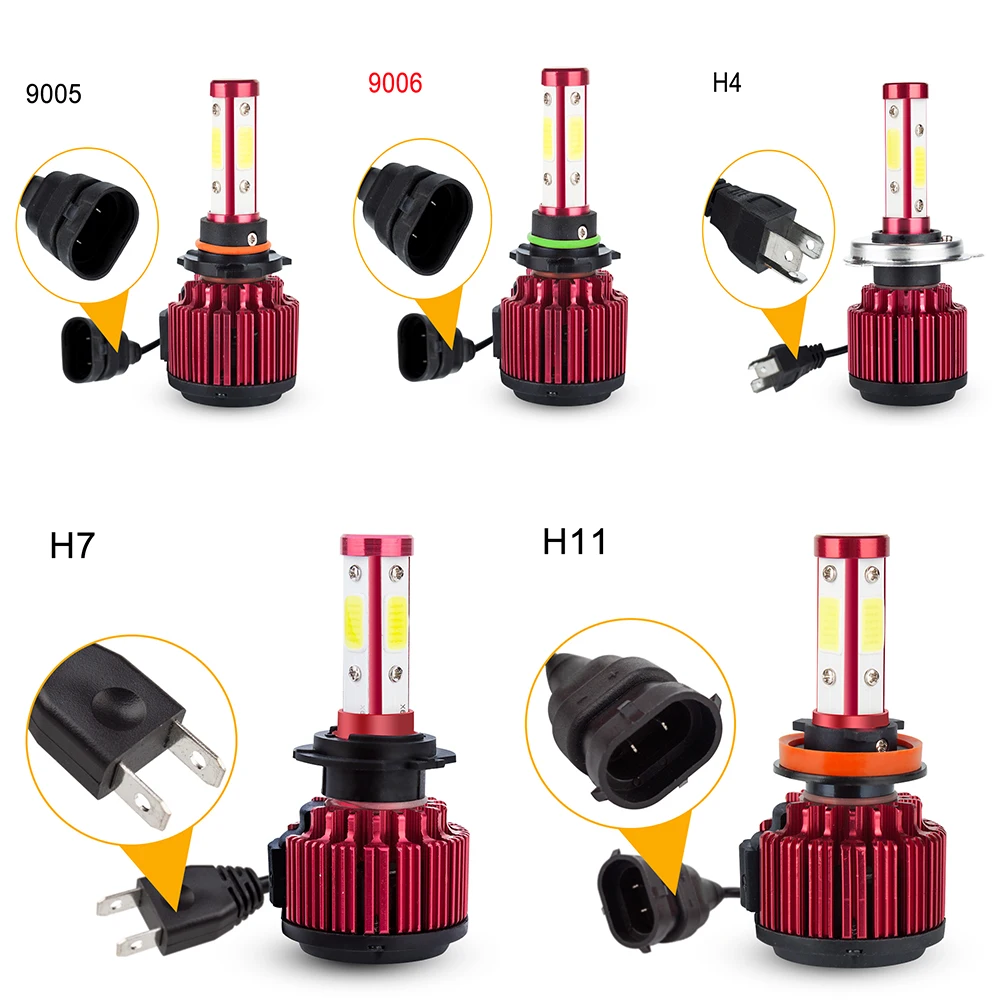 2 шт. H4 светодиодный фар 100 Вт 11000LM 4-стороннее COB H8/H11 H7 H4 Hi/короче спереди и длиннее сзади) 9005 HB3 9006 HB4 дальний и ближний свет фонарь для легкового автомобиля с вентилятором