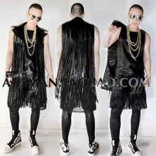 S-5XL Для мужчин одежда певица DG DJ выполненный на заказ ночных клубов с длинной бахромой в стиле «панк-рок» из кожи с бахромой жилет Шорты, комплекты для сна, пижамы