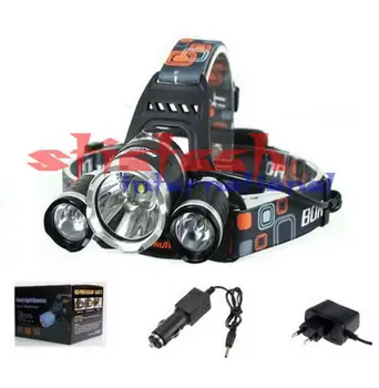 

by dhl or ems 100pcs frontal LED Headlamp 5000 lm T6 3 LED Headlight head torch edc flashlight + 2 charger