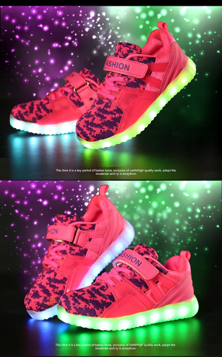 Светодиодный детский обувь с подсветкой для мальчиков обувь для девочек спортивная обувь для детей обувь с зарядкой USB дышащие светящиеся кроссовки 20