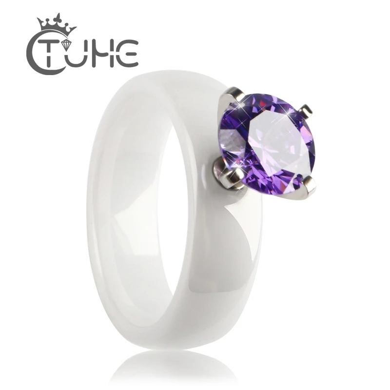 Модное винтажное женское керамическое кольцо с фиолетовыми кристаллами, черное серебряное цветное циркониевое кольцо с кристаллами, размер 6-9, обручальные кольца