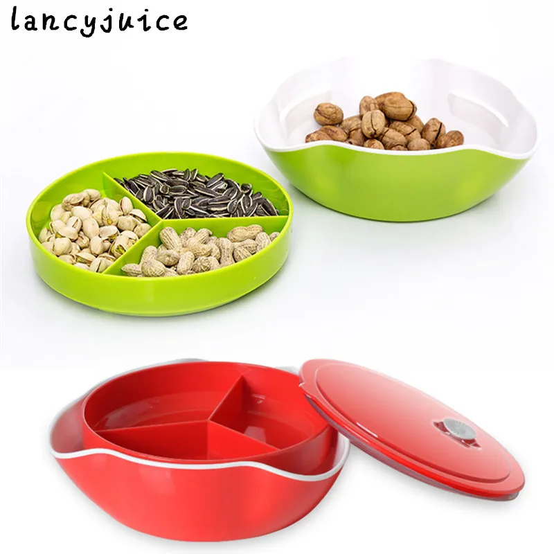 

Plastic Double Layer Fruit Plate With Cover Dessert Dishes Snacks Tray Hollowware