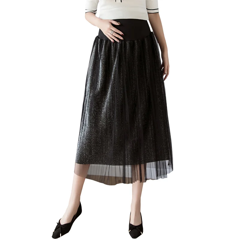 Solid Pleated Maternity skirts Clothes For Pregnant Women Pregnancy Clothing Mesh High waist skirt Gravidas Vestidos Summer
