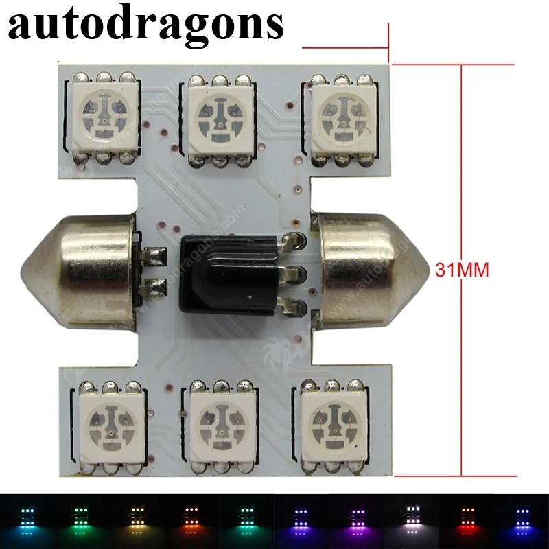 Автомобильная лампа для чтения autodragons C5W Двойные наконечники RGB Купольные лампы 31
