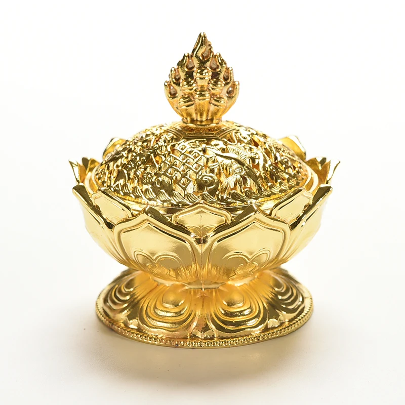 "Тибетский Лотос" курильница для благовоний, бронзовая мини-горелка для благовоний из сплава, ладан для домашнего декора, 7,8*7,2*6,0 см - Цвет: gold