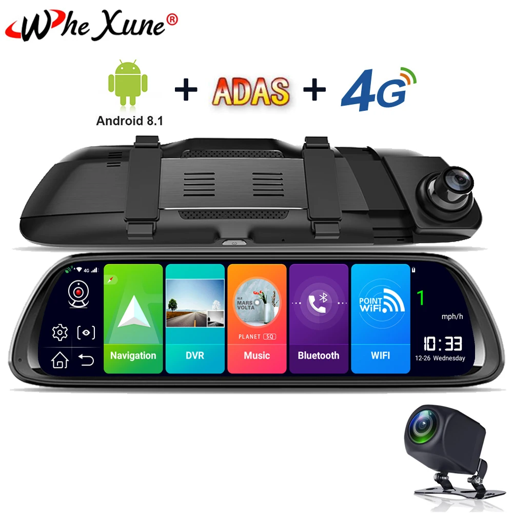 WHEXUNE Новый 2019 Автомобильный видеорегистратор GPS камера навигатор 4G 10 &quotAndroid Stream