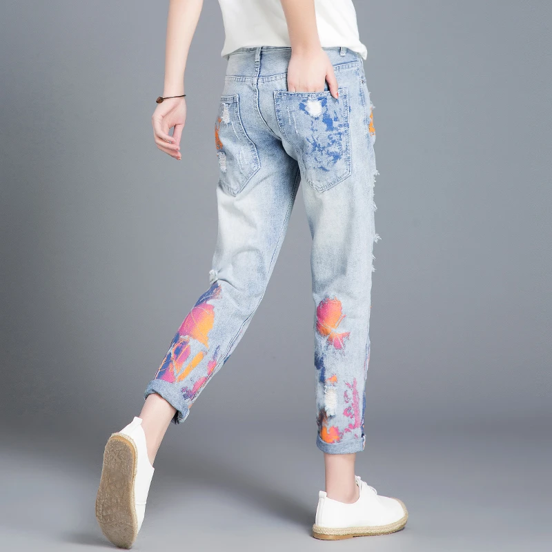 Pantalones para mujer, pantalones tobilleros Estudiante Coreano, pantalones vaqueros rasgados damas|Pantalones vaqueros| AliExpress