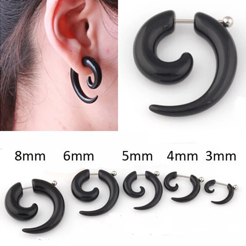 

2 Pieces Acrylic UV Black Spiral Earring Gauges Fake Ear Plug Flesh Plugs cheater Tapers Fashion Ear Piercing Body Jewelry