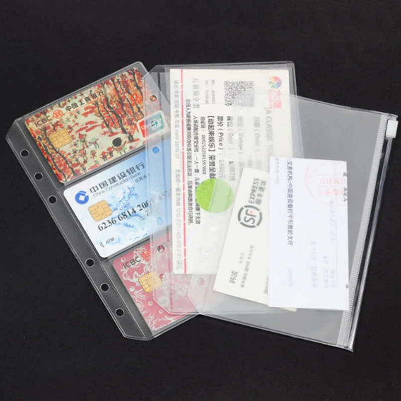 

Loose Leaf PVC Storage Bag Sticker Ticket Card Organizer Bag with Flap A5 A6 Spiral Notebook Diary Coil Ring Binder Filler