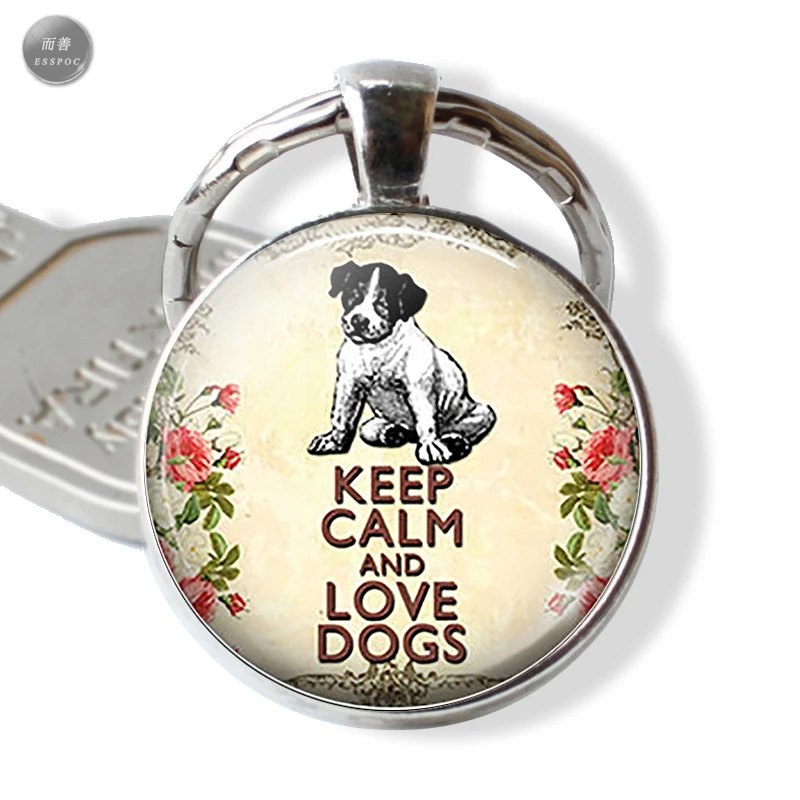 Keep Calm and Love Dogs Metal Keychain Dog Jewelry Silver Color Key