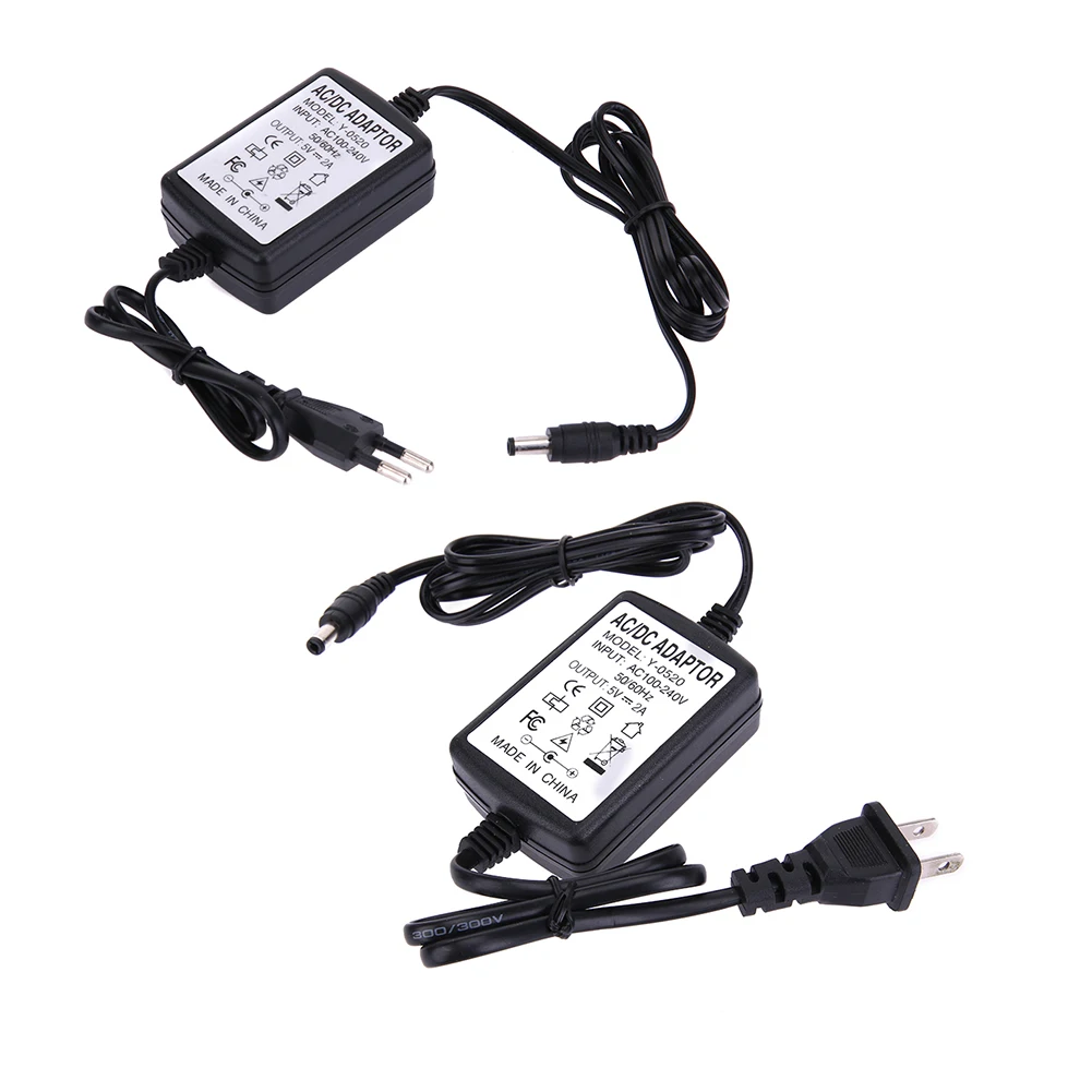 

1PCS 5.5x2.1-2.5mm AC to DC Power Adapter 5V 2A Dual Cable Converter Universal EU/US Plug