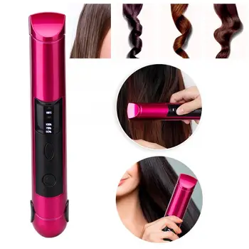 

USB Rechargeable Multi-functional Mini Hair Straightener Curler Hair Styling Tool (Rose Red) Barber Accessories