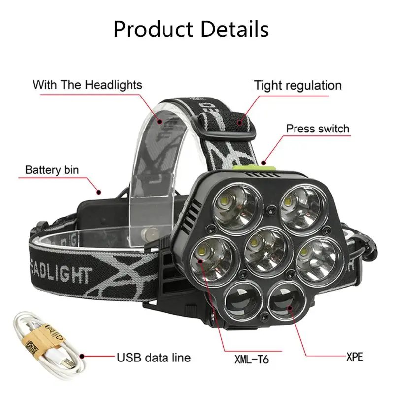 

Super Bright Headlamp Outdoor Flashlight 7-LED Headlight Waterproof Head Torch