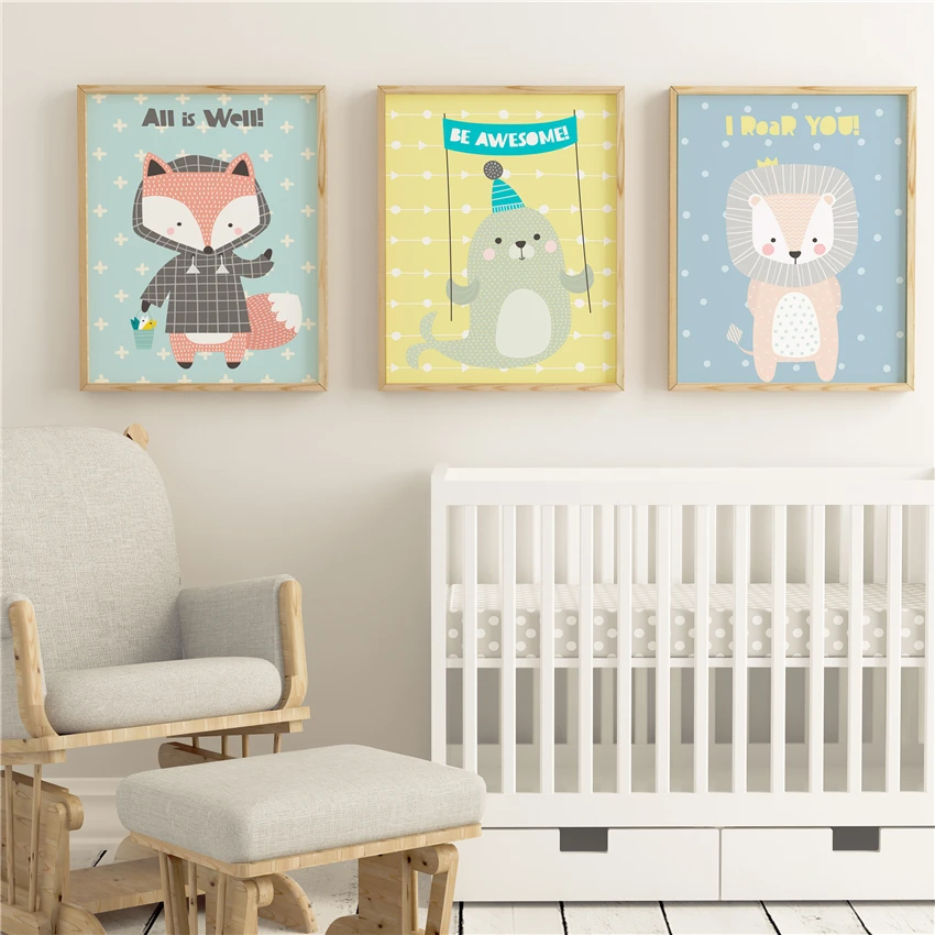 

Cartoon Animal Fox Lion Children Room Art Canvas Picture Minimalist Modern Home Decor Painting No Frame canvas painting A160