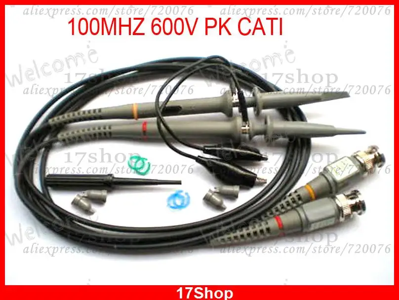 2PCS 100MHz BNC TO Test hook Alligator clip Scope Clip Probes for Oscilloscope