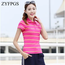 ZYFPGS женские рубашки поло в полоску с коротким рукавом и воротником для женщин саморазвитие простая мода моделирование Z0519