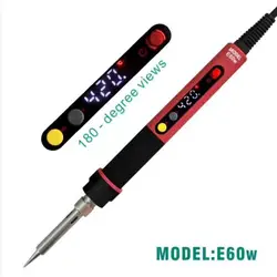 Cxg E60W Электрический паяльник ЕС цифровой ЖК-дисплей Регулируемый NC термостат Электрический паяльник ручка комплект Сварка ремонт